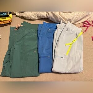 Bundle of figs scrubs size large 2 cuffed 1 wide leg